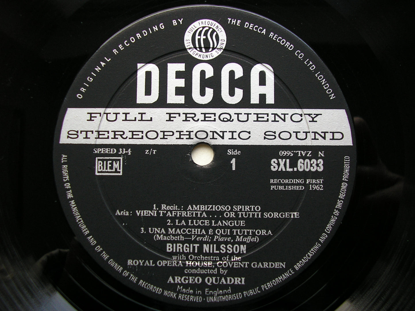 SXL 6033  VERDI: OPERA ARIAS      BIRGIT NILSSON / OROHCG / ARGEO QUADRI      ED1