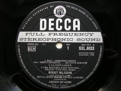 SXL 6033  VERDI: OPERA ARIAS      BIRGIT NILSSON / OROHCG / ARGEO QUADRI      ED1