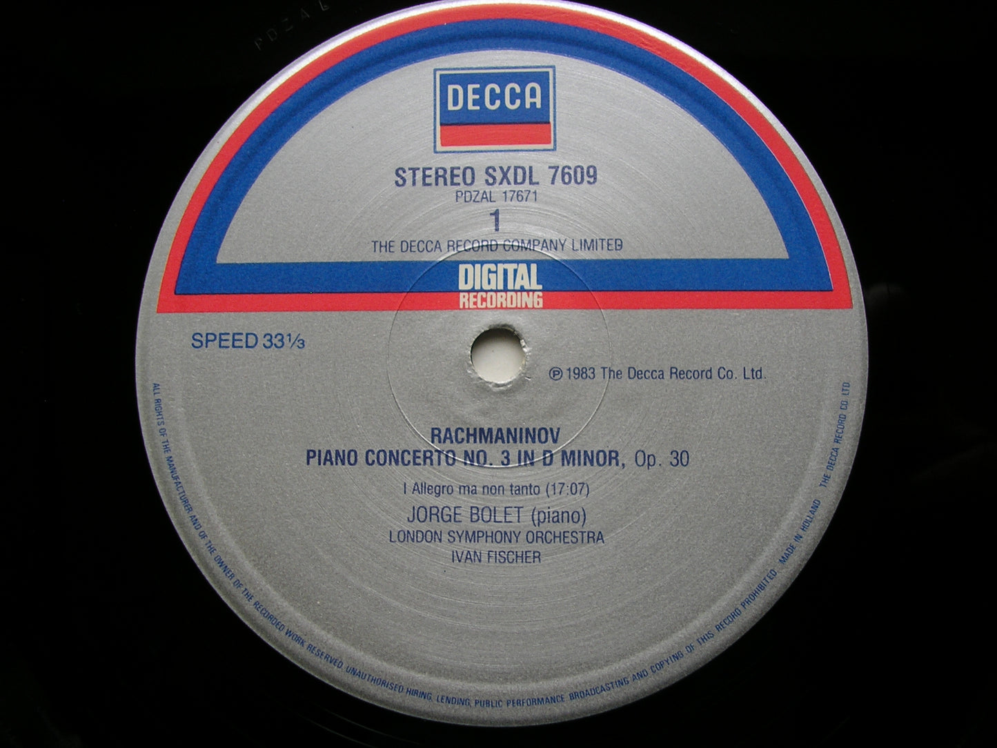 RACHMANINOV: PIANO CONCERTO No. 3      BOLET / LONDON SYMPHONY / FISCHER    SXDL 7609