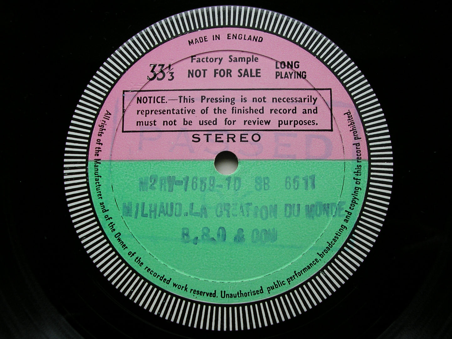 MILHAUD: LA CREATION DU MONDE / SUITE PROVENCALE      MUNCH / BOSTON SYMPHONY    SB 6511