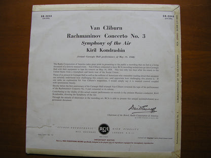RACHMANINOV: PIANO CONCERTO No. 3      VAN CLIBURN / SYMPHONY OF THE AIR / KONDRASHIN     SB 2048