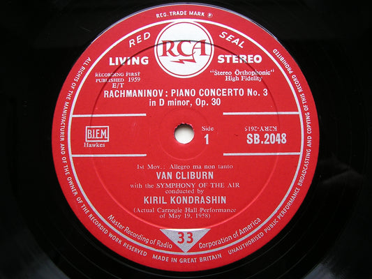 RACHMANINOV: PIANO CONCERTO No. 3      VAN CLIBURN / SYMPHONY OF THE AIR / KONDRASHIN     SB 2048