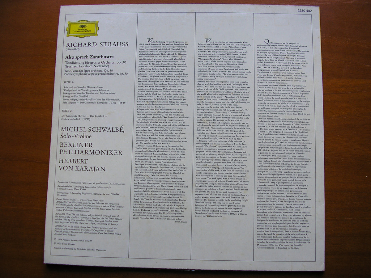 STRAUSS: ALSO SPRACH ZARATHUSTRA      KARAJAN / BERLIN PHILHARMONIC    2530 402