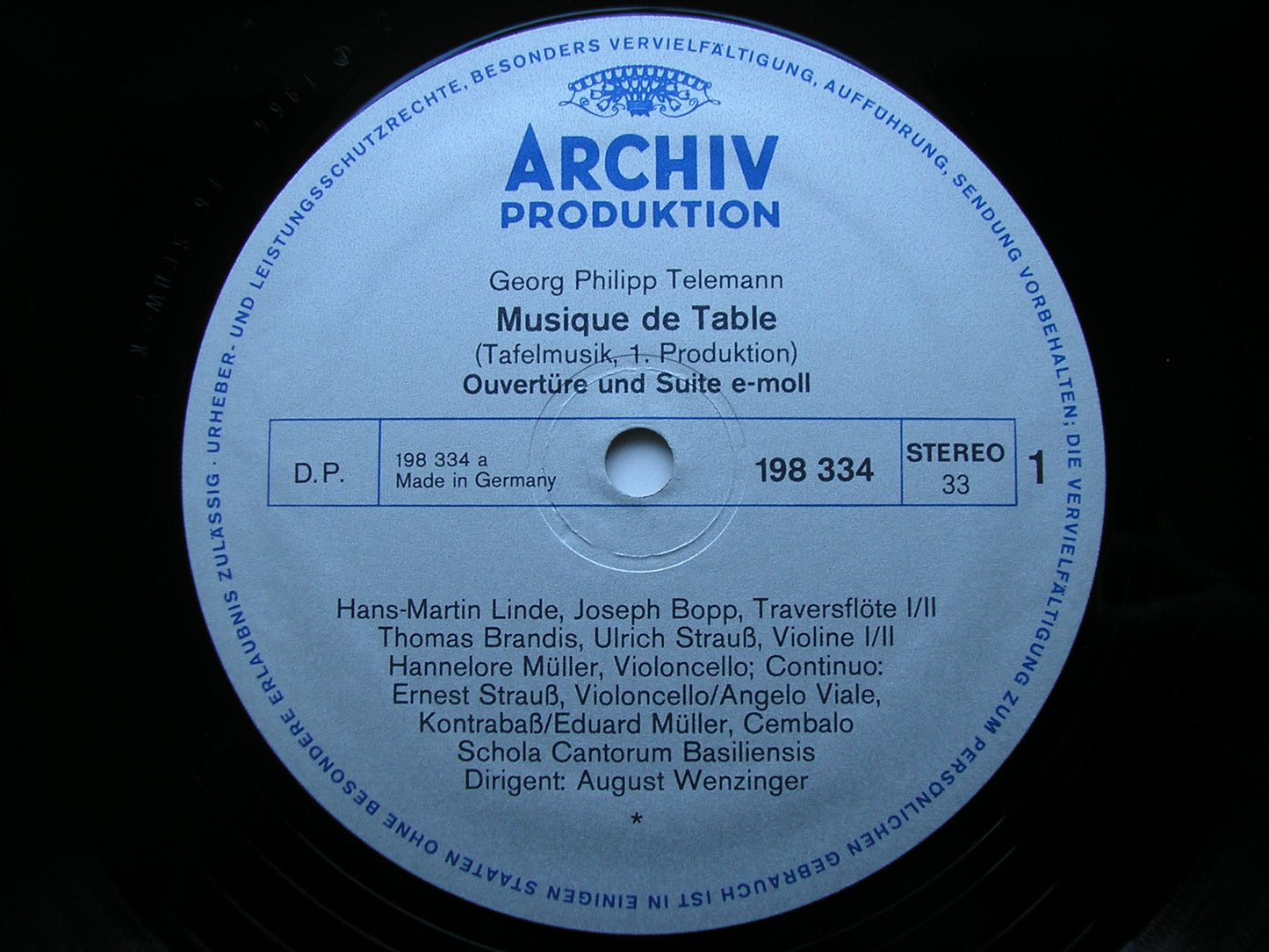 TELEMANN: TAFELMUSIK  Production 1     SCHOLA CANTORUM BASILIENSIS / WENZINGER      2LP      2708 008