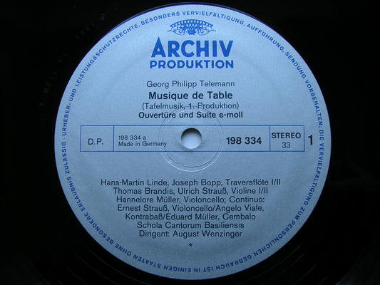 TELEMANN: TAFELMUSIK  Production 1     SCHOLA CANTORUM BASILIENSIS / WENZINGER      2LP      2708 008