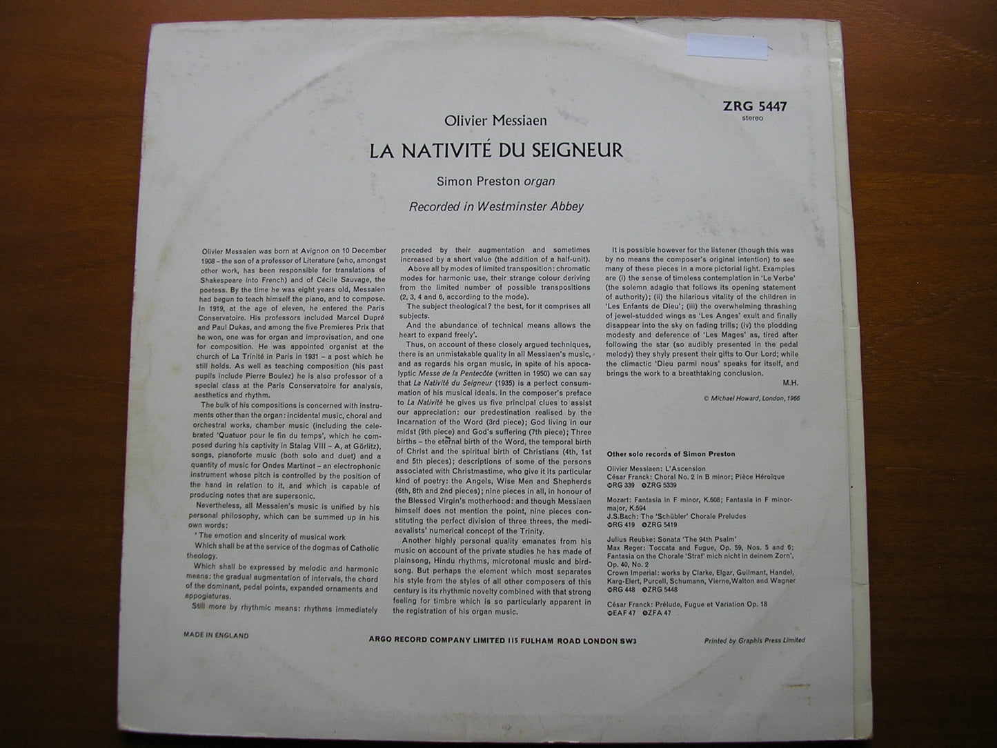 MESSIAEN: LA NATIVITE DU SEIGNEUR      SIMON PRESTON      ZRG 5447