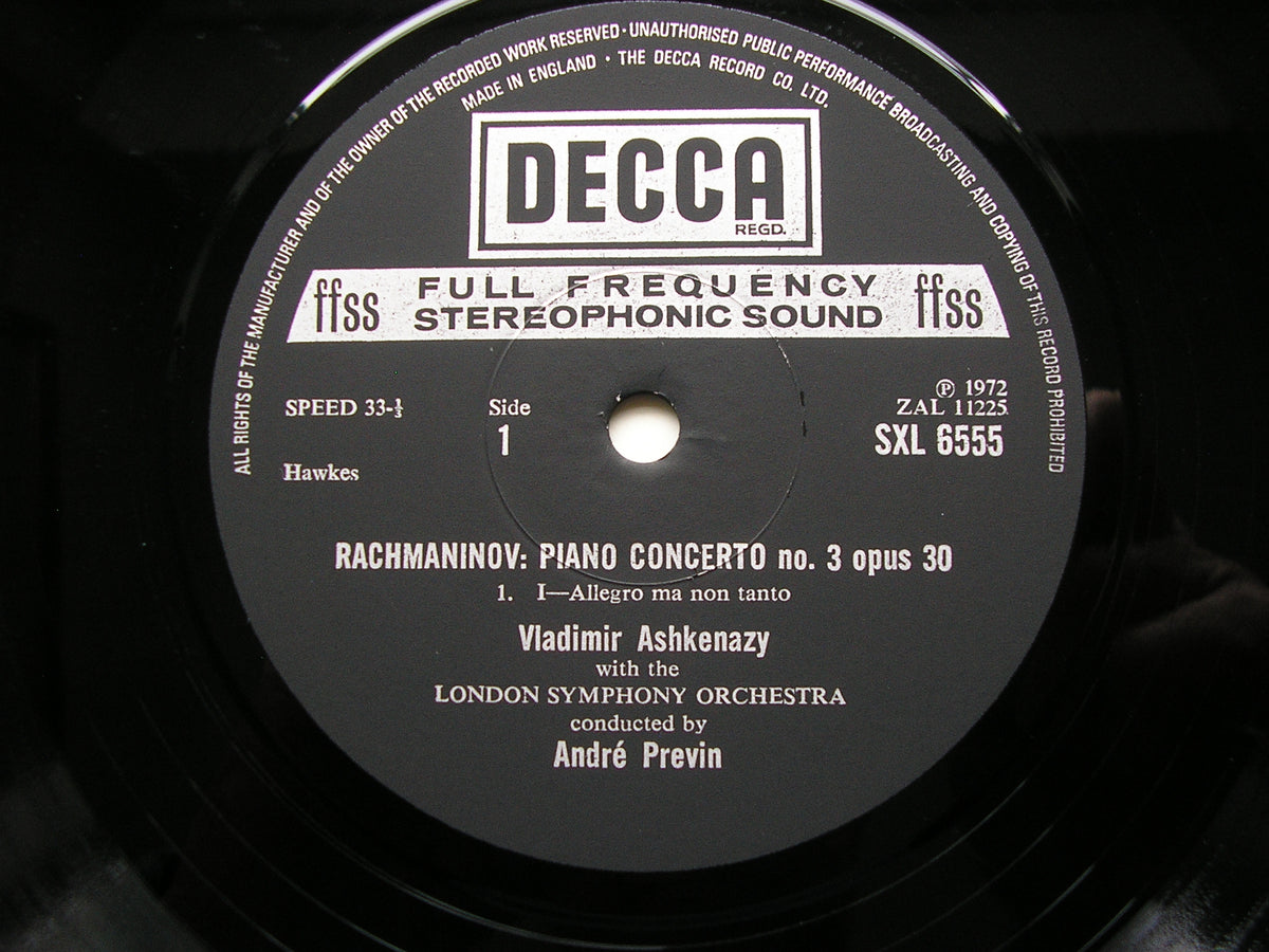RACHMANINOV: PIANO CONCERTO No. 3      ASHKENAZY / LONDON SYMPHONY / PREVIN     SXL 6555