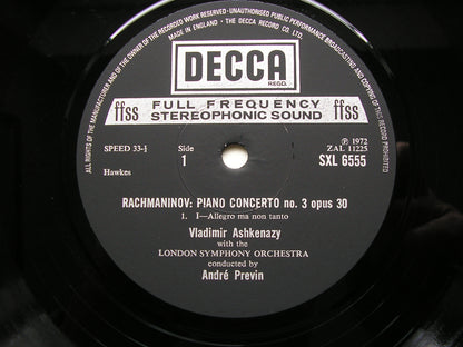 RACHMANINOV: PIANO CONCERTO No. 3      ASHKENAZY / LONDON SYMPHONY / PREVIN     SXL 6555