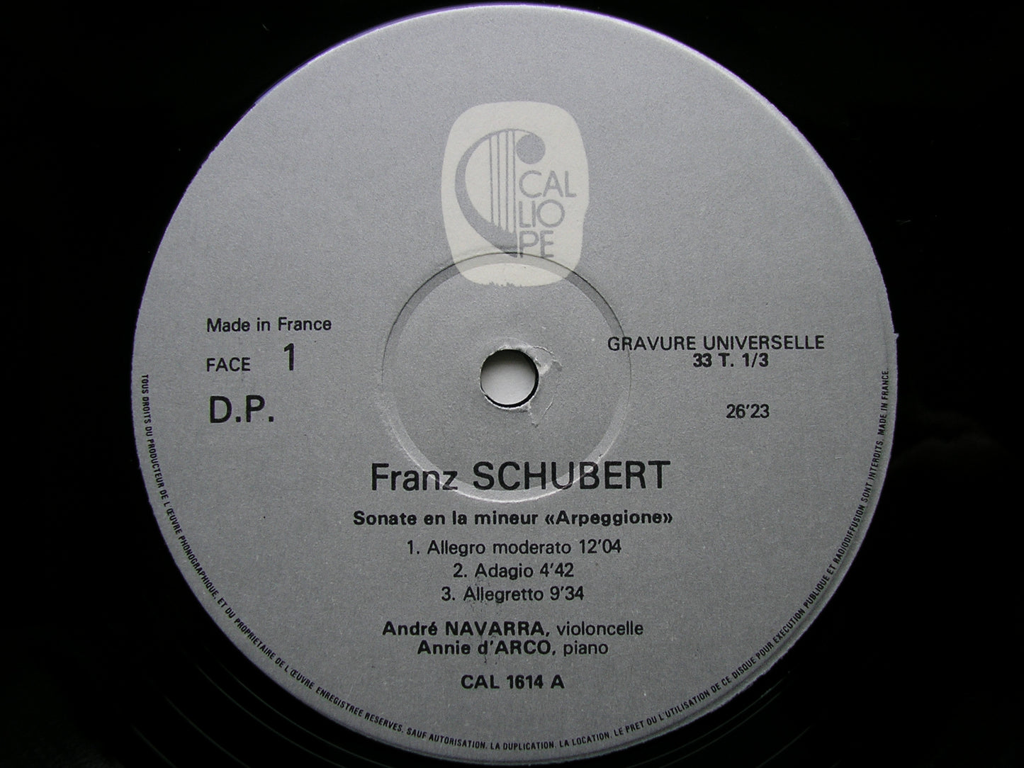 SCHUBERT: ARPEGGIONE SONATA / SCHUMANN: ADAGIO & ALLEGRO Op. 70 / FIVE PIECES Op. 102      NAVARRA / d'ARCO    CAL 1614