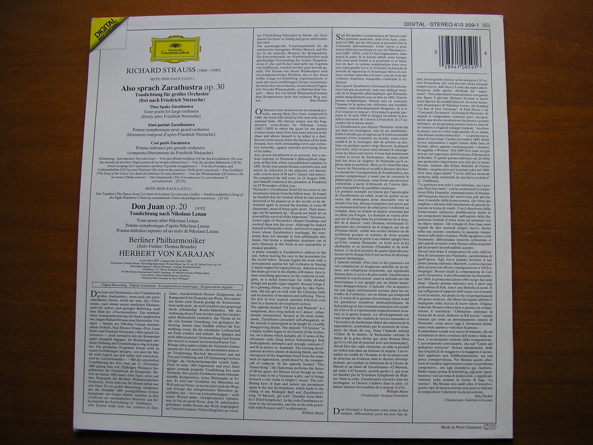 STRAUSS: DON JUAN / ALSO SPRACH ZARATHUSTRA      KARAJAN / BERLIN PHILHARMONIC     410 959