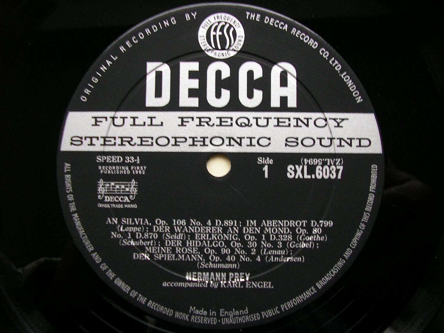 SXL 6037  HERMANN PREY SINGS SCHUBERT / SCHUMANN / BRAHMS / STRAUSS       KARL ENGEL        ED1