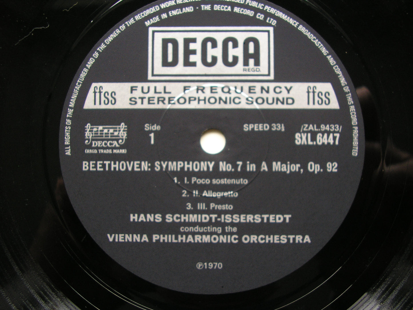 SXL 6447 BEETHOVEN: SYMPHONY No. 7 / OVERTURE Leonora No. 3     SCHMIDT-ISSERSTEDT / VIENNA PHILHARMONIC     ED4