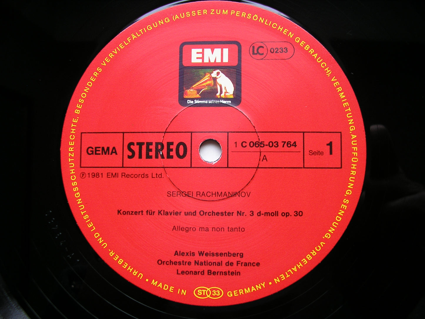 RACHMANINOV: PIANO CONCERTO No. 3      WEISSENBERG / FRENCH NATIONAL ORCHESTRA / BERNSTEIN     ASD 4082