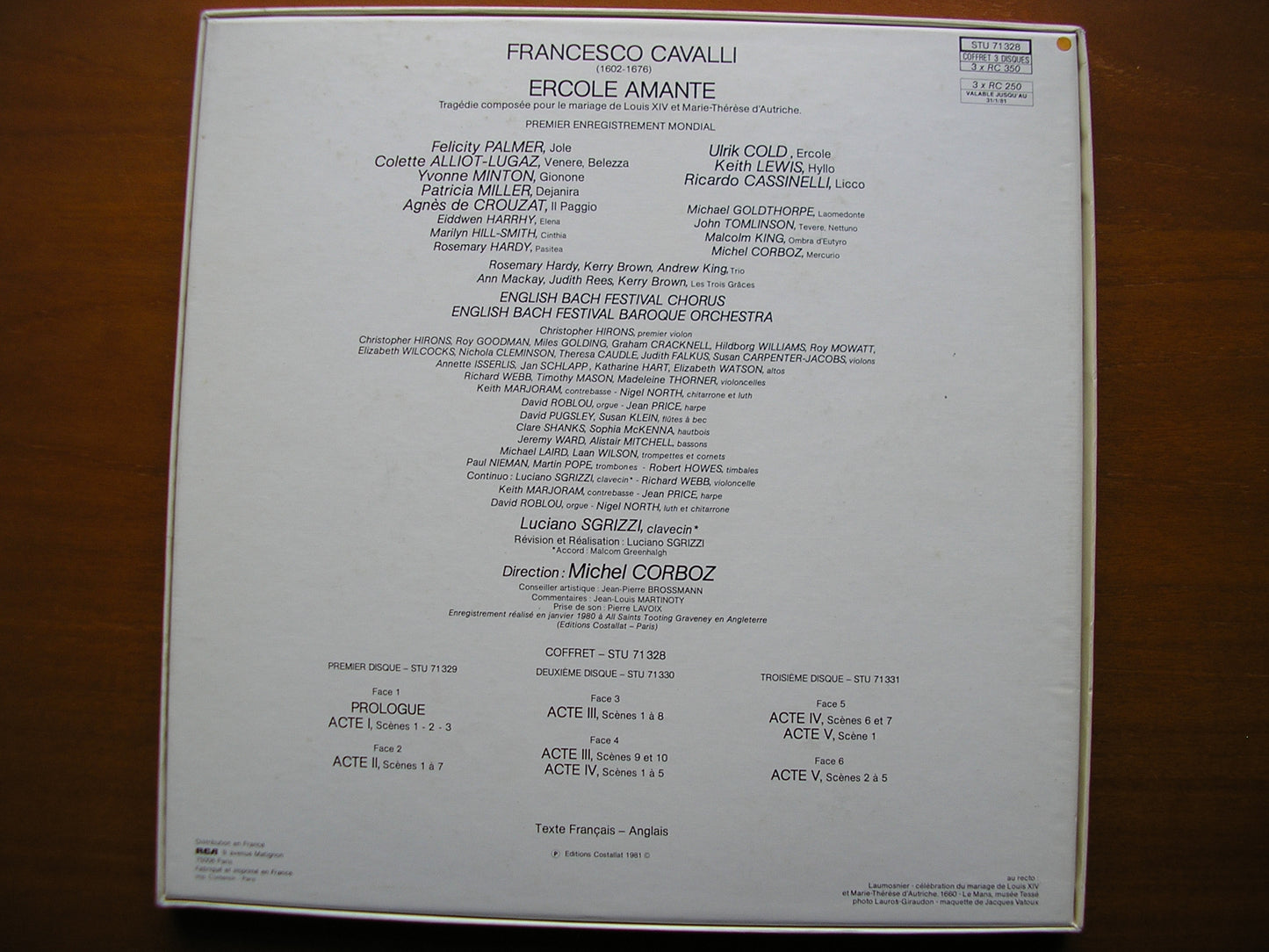 CAVALLI: ERCOLE AMANTE   MINTON / MILLER / PALMER / COLD / LEWIS / ENGLISH BACH FESTIVAL BAROQUE ORCHESTRA / CORBOZ   3LP   STU 71328