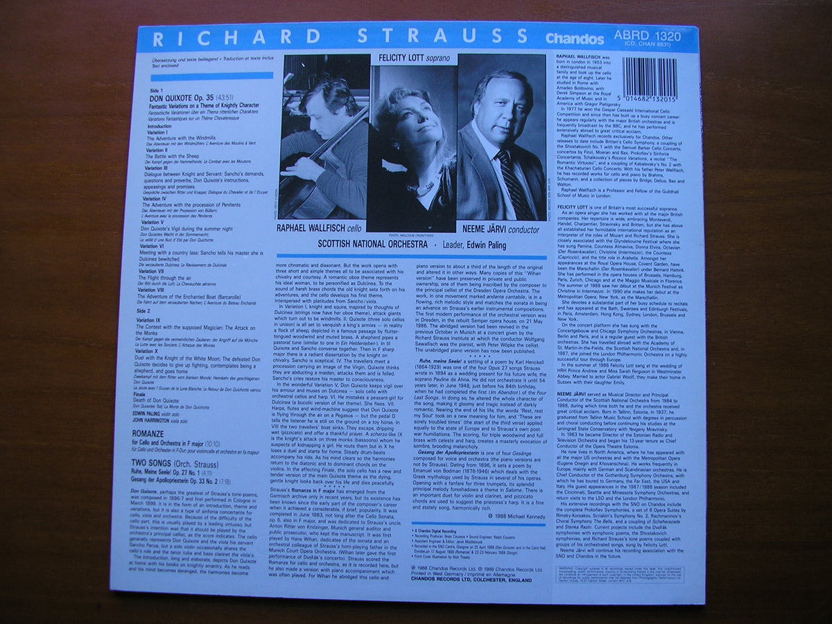 STRAUSS: DON QUIXOTE / ROMANZE / TWO SONGS     WALLFISCH / LOTT / SCOTTISH NATIONAL ORCHESRA / JARVI     ABRD 1320