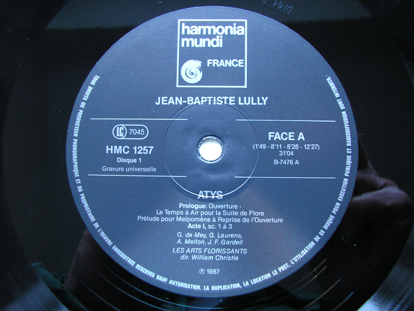 LULLY: ATYS      DE MEY / LAURENS / MELLON / GARDEIL / LES ARTS FLORISSANTS / CHRISTIE    3LP     HMC 1257-59