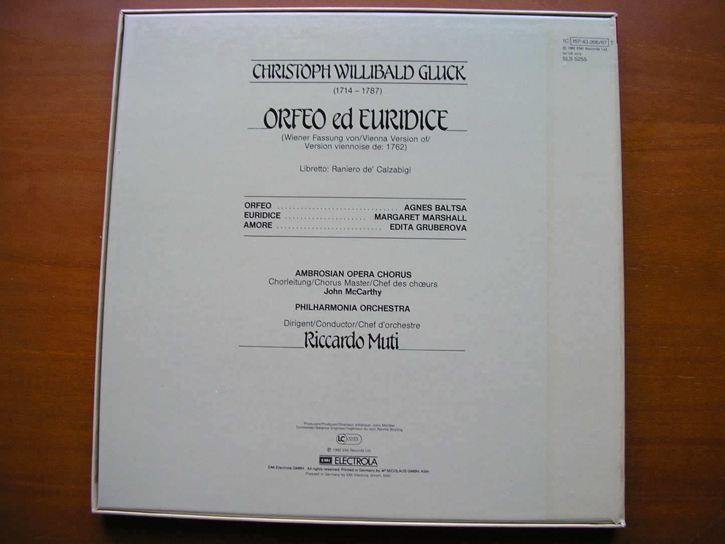 GLUCK: ORFEO ED EURIDICE (1762)    BALTSA / MARSHALL / GRUBEROVA / PHILHARMONIA / MUTI     2LP     SLS 5255