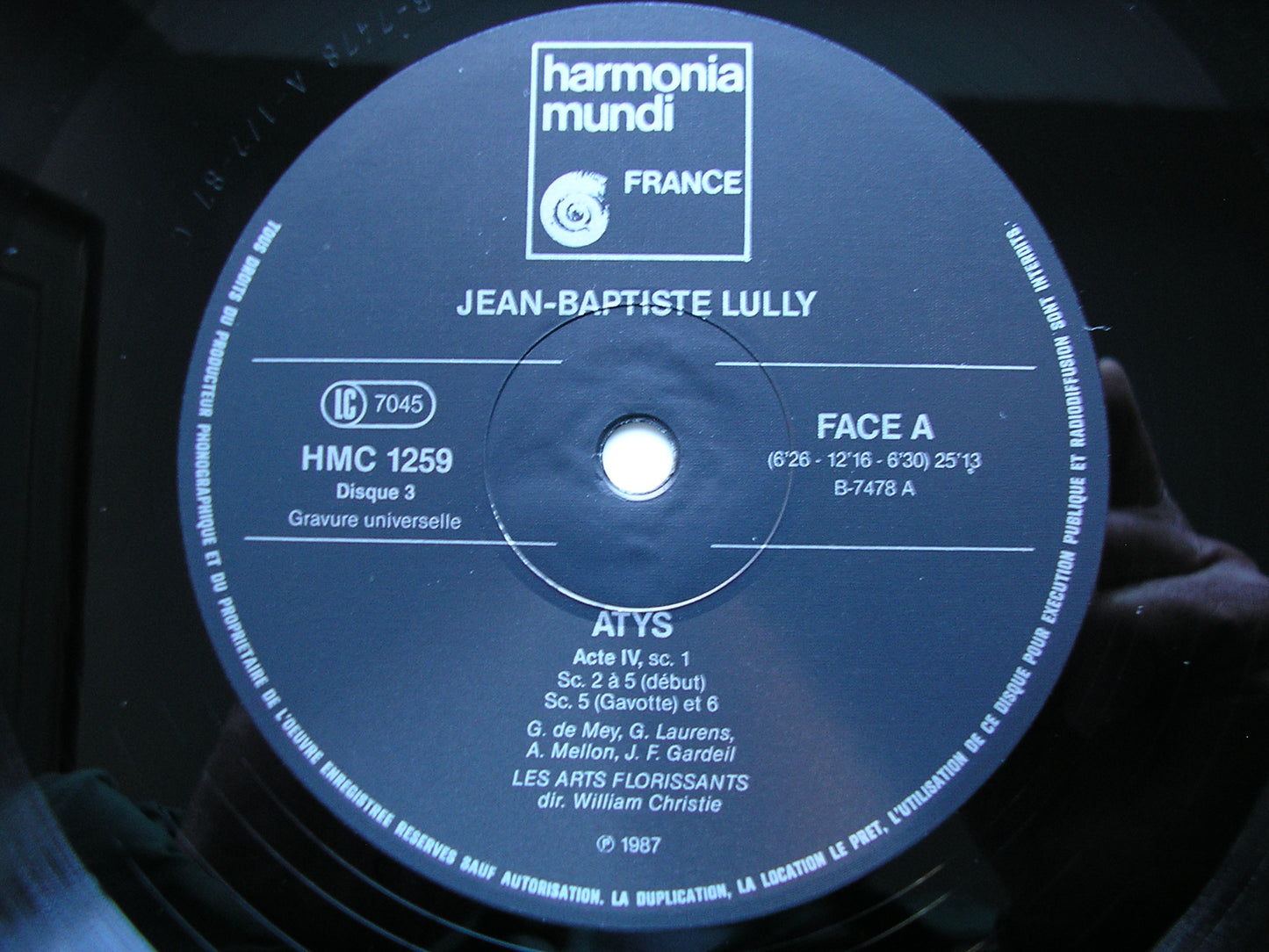 LULLY: ATYS      DE MEY / LAURENS / MELLON / GARDEIL / LES ARTS FLORISSANTS / CHRISTIE    3LP     HMC 1257-59