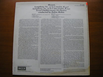 MOZART: SYMPHONIES Nos. 34  &  39      MEHTA / ISRAEL PHILHARMONIC   test pressing     SXL 6833