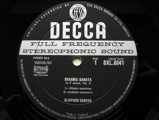 SXL 6041  BRAHMS: PIANO SONATA in F / TWO INTERMEZZI      CLIFFORD CURZON     ED1
