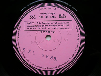 MOZART: SYMPHONIES Nos. 34  &  39      MEHTA / ISRAEL PHILHARMONIC   test pressing     SXL 6833
