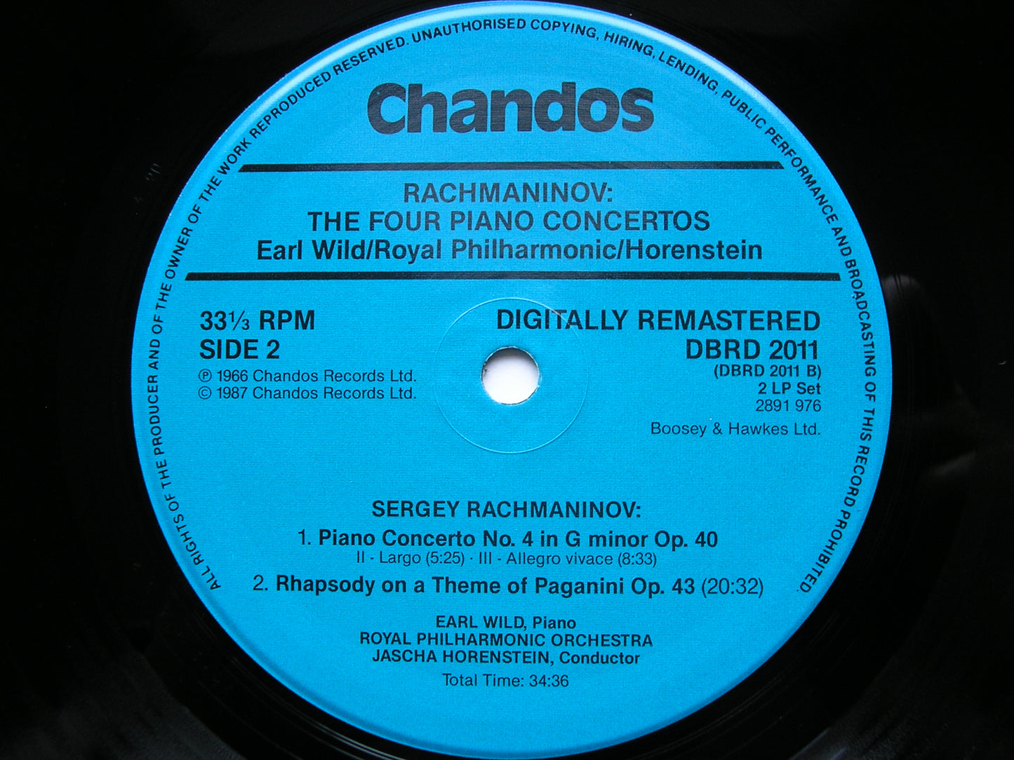 RACHMANINOV: THE FOUR PIANO CONCERTOS / RHAPSODY    WILD / ROYAL PHILHARMONIC / HORENSTEIN    2LP     DBRD 2011