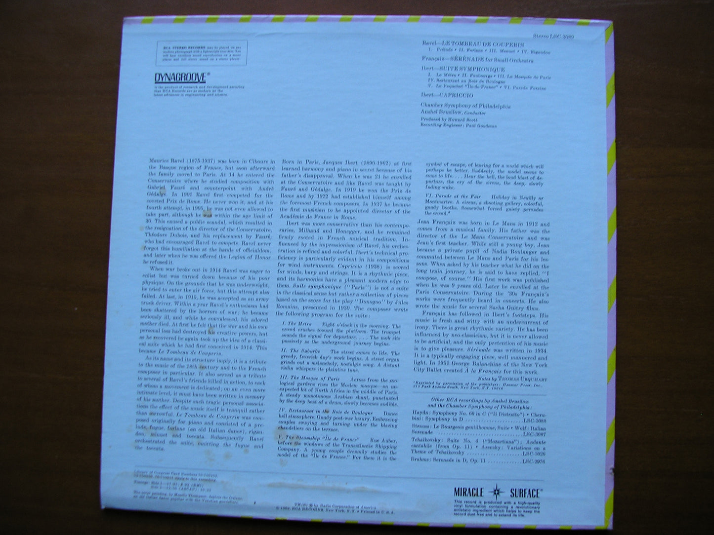 RAVEL: LE TOMBEAU DE COUPERIN / IBERT: CAPRICCIO & SUITE SYMPHONIQUE / FRANCAIX: SERENADE     BRUSILOW / PHILADELPHIA CHAMBER ORCHESTRA     LSC 3089