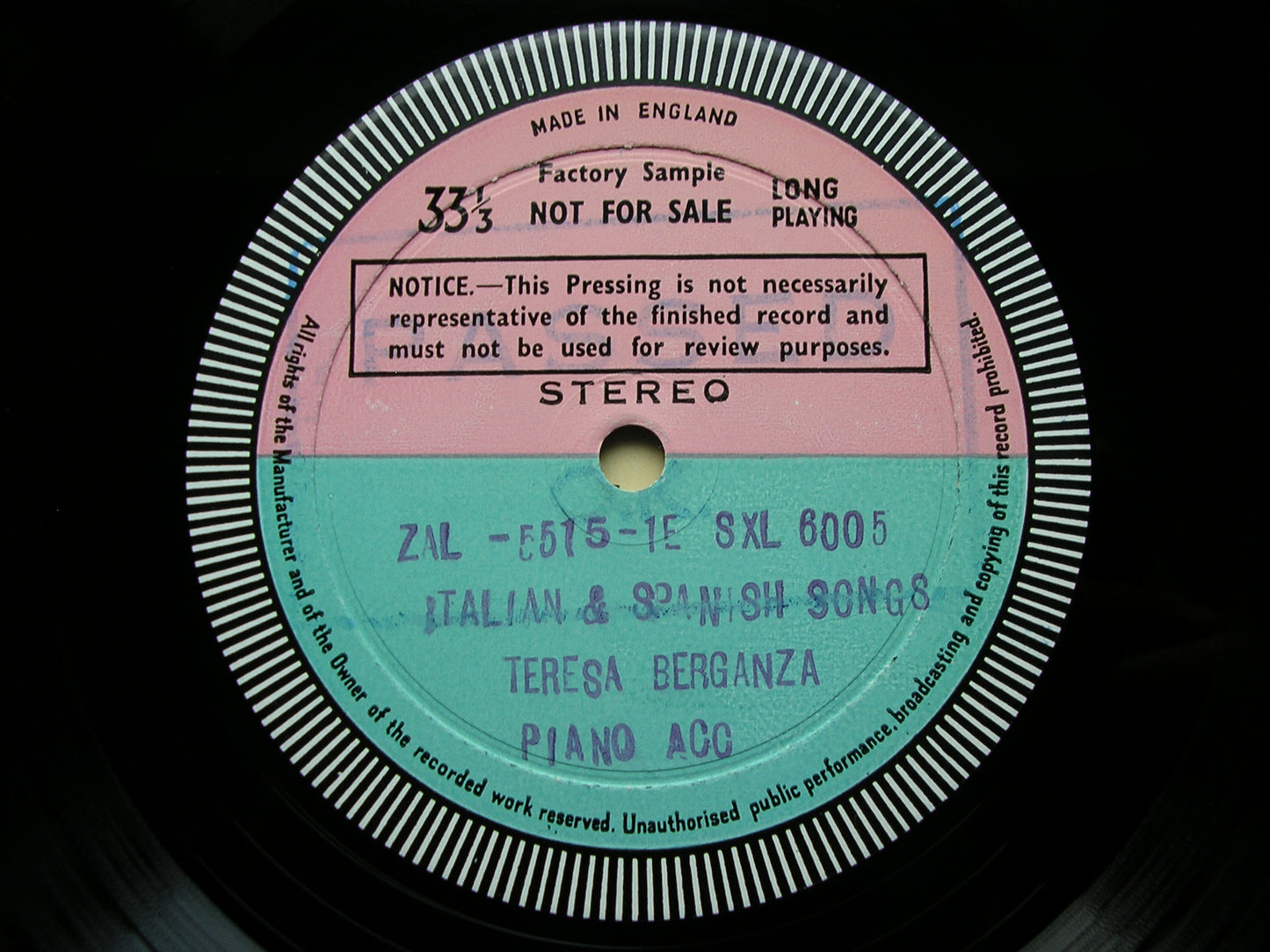 TERESA BERGANZA SINGS SPANISH & ITALIAN SONGS      BERGANZA / LAVILLA     test pressing     SXL 6005