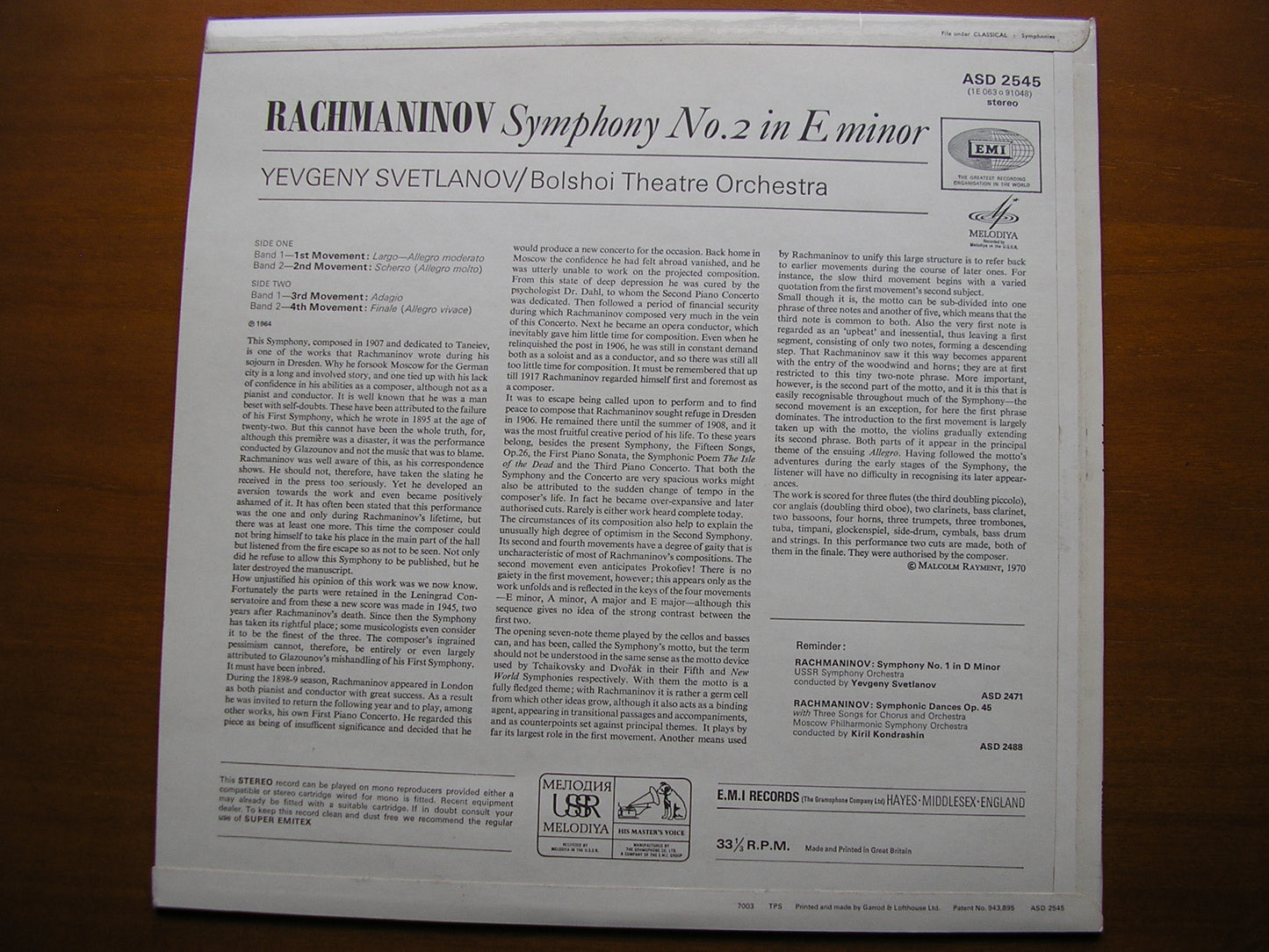 RACHMANINOV: SYMPHONY No. 2      SVETLANOV / BOLSHOI ORCHESTRA     ASD 2545
