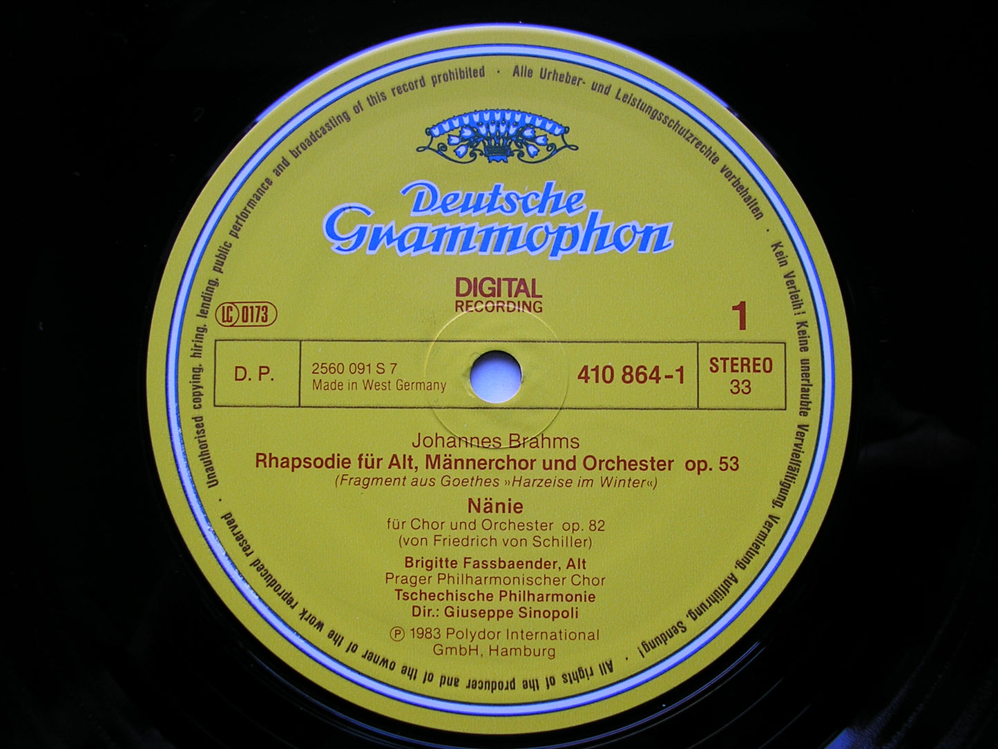 BRAHMS: ALTO RHAPSODIE / NANIE / TRIUMPHLIED      SOLOISTS / CZECH PHILHARMONIC / SINOPOLI     410 864