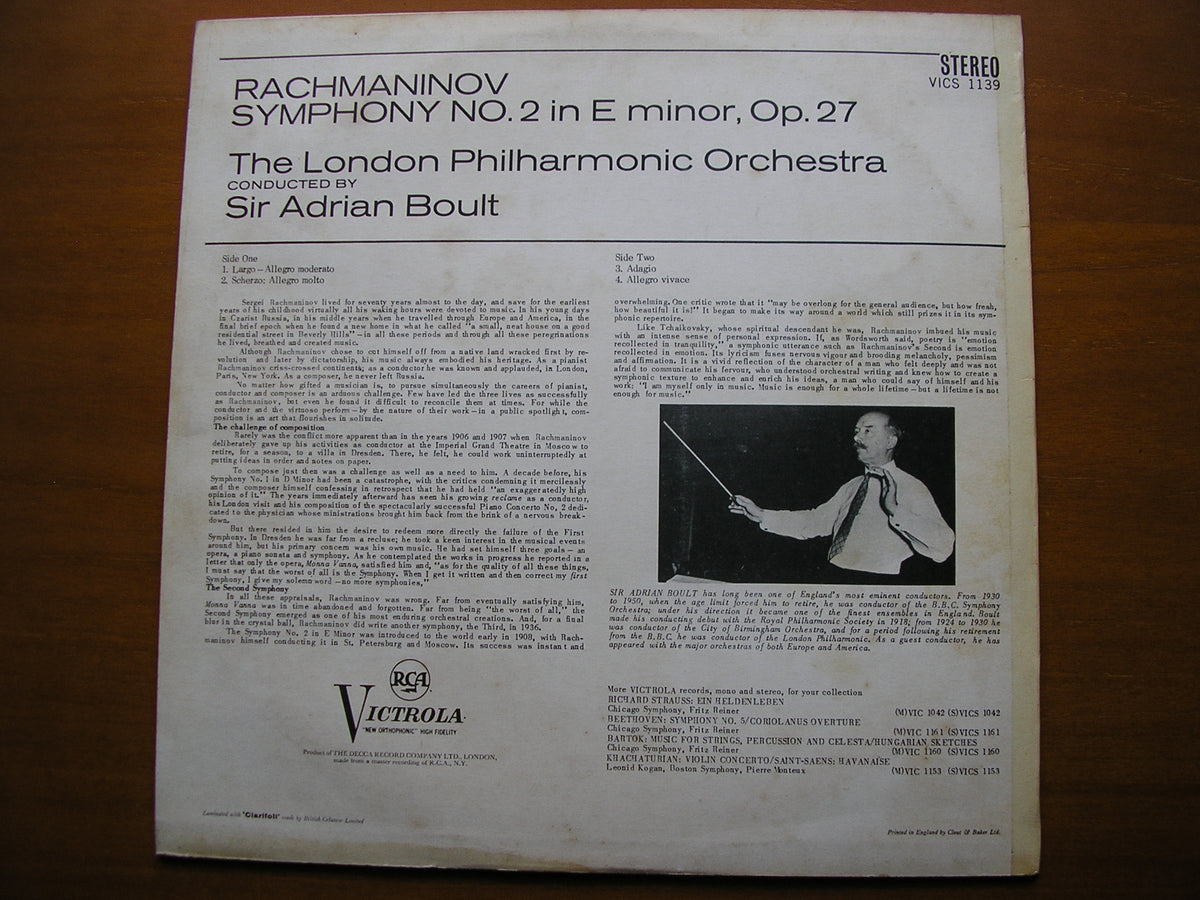 RACHMANINOV: SYMPHONY No. 2       BOULT / LONDON PHILHARMONIC     VICS 1139