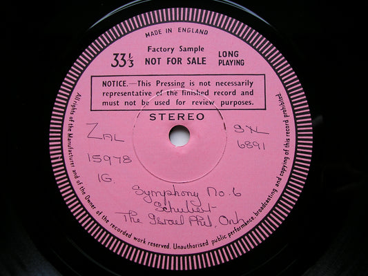 SCHUBERT: SYMPHONY No. 6 / ROSAMUNDE      MEHTA / ISRAEL PHILHARMONIC    test pressing    SXL 6891