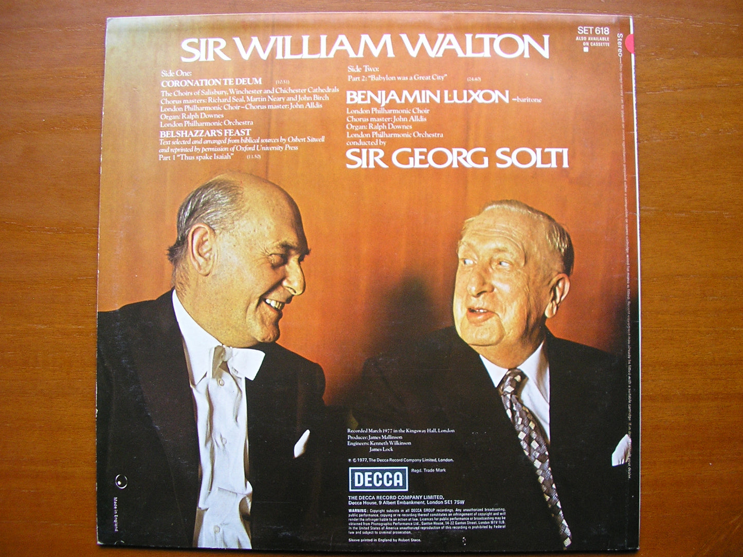 WALTON: BELSHAZZAR'S FEAST / CORONATION TE DEUM      LUXON / LONDON PHILHARMONIC / SOLTI     test pressing    SET 618