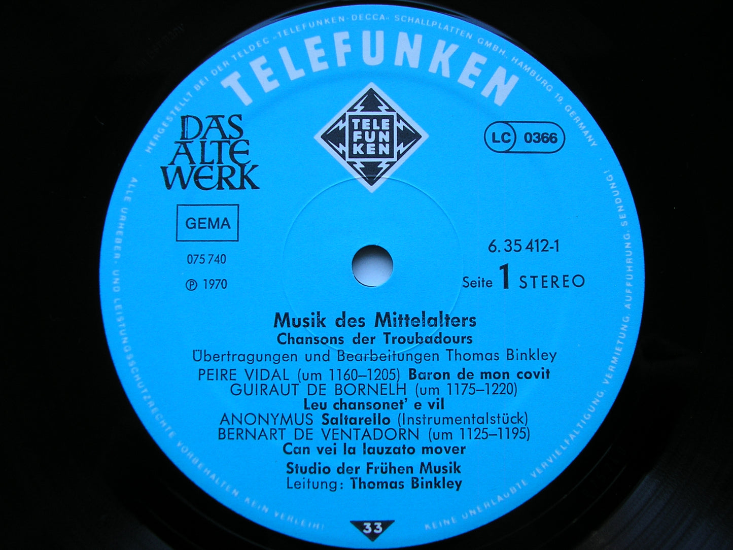MUSIC OF THE MIDDLE AGES    BINKLEY / STUDIO DER FRUHEN MUSIK   DAS ALTE WERK 6.35412