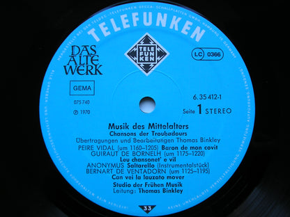 MUSIC OF THE MIDDLE AGES    BINKLEY / STUDIO DER FRUHEN MUSIK   DAS ALTE WERK 6.35412