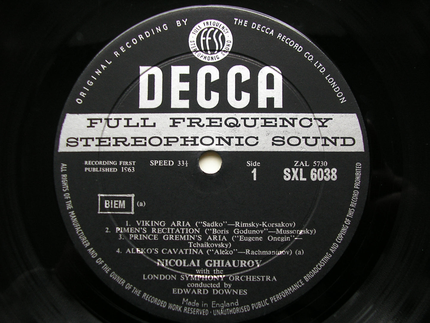 SXL 6038  OPERA ARIAS: VERDI / RACHMANINOV / RIMSKY-KORSAKOV / MUSSORGSKY      GHIAUROV / LONDON SYMPHONY / DOWNES      ED1