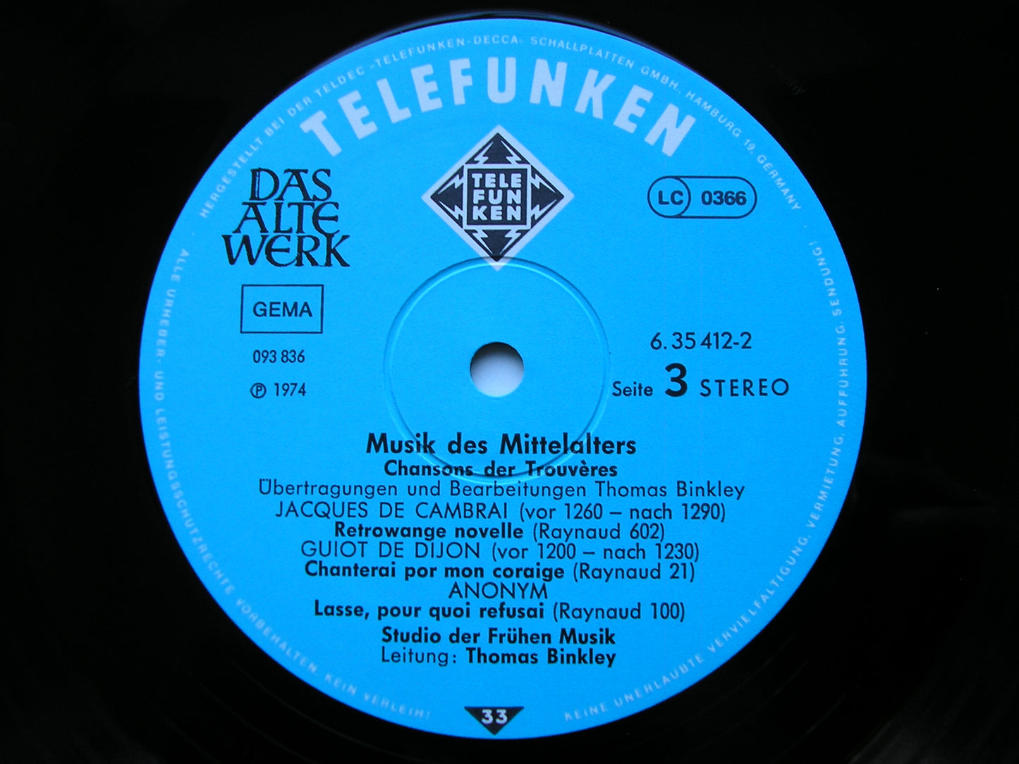 MUSIC OF THE MIDDLE AGES    BINKLEY / STUDIO DER FRUHEN MUSIK   DAS ALTE WERK 6.35412