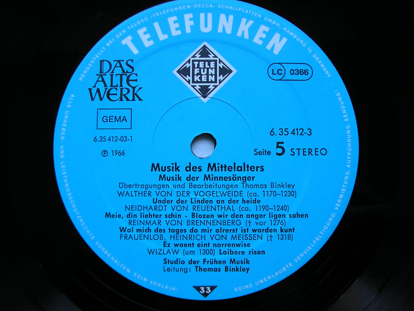 MUSIC OF THE MIDDLE AGES    BINKLEY / STUDIO DER FRUHEN MUSIK   DAS ALTE WERK 6.35412