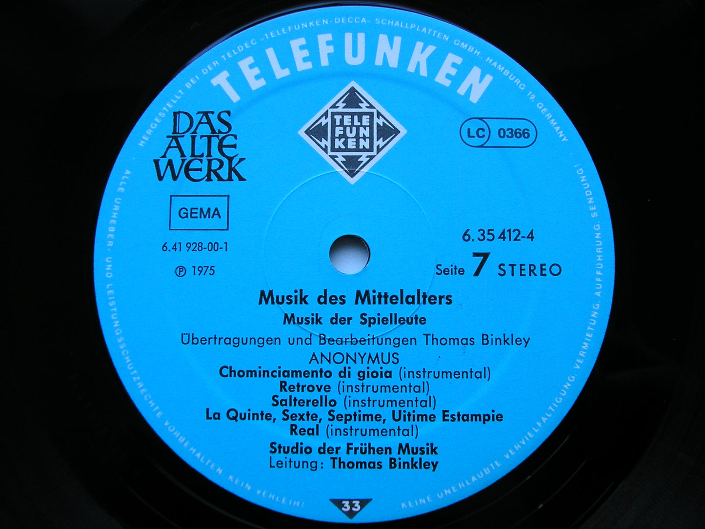 MUSIC OF THE MIDDLE AGES    BINKLEY / STUDIO DER FRUHEN MUSIK   DAS ALTE WERK 6.35412