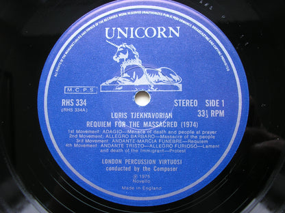 TJEKNAVORIAN: REQUIEM FOR THE MASSACRED / ARMENIAN BAGATELLES      LONDON PERCUSSION VIRTUOSI / TJEKNAVORIAN     RHS 334