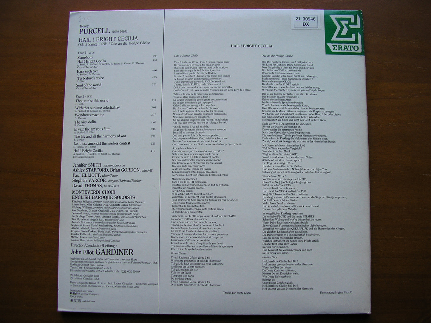PURCELL: HAIL! BRIGHT CECILIA    SOLOISTS / MONTEVERDI CHOIR / ENGLISH BAROQUE SOLOISTS / GARDINER     NUM 75049
