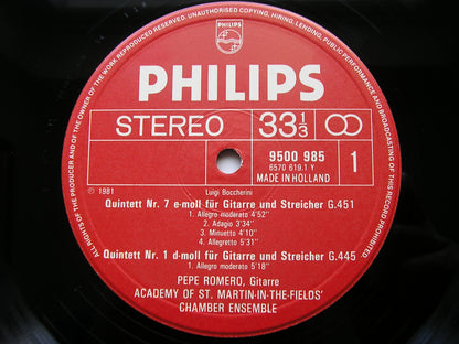 BOCCHERINI: GUITAR QUINTETS  Nos. 1 / 2 / 7        ROMERO / ACADEMY OF St MARTIN IN THE FIELDS      9500 985