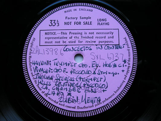 CONCERTOS: HAYDN / WEBER / VIVALDI / WIENIAWSKI     SOLOISTS / LOS ANGELES PHILHARMONIC     test pressing     SXL 6737