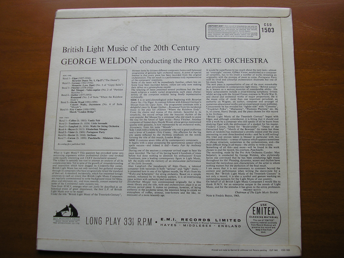 BRITISH LIGHT MUSIC OF THE 20th CENTURY      GEORGE WELDON / PRO ARTE ORCHESTRA    CSD 1503