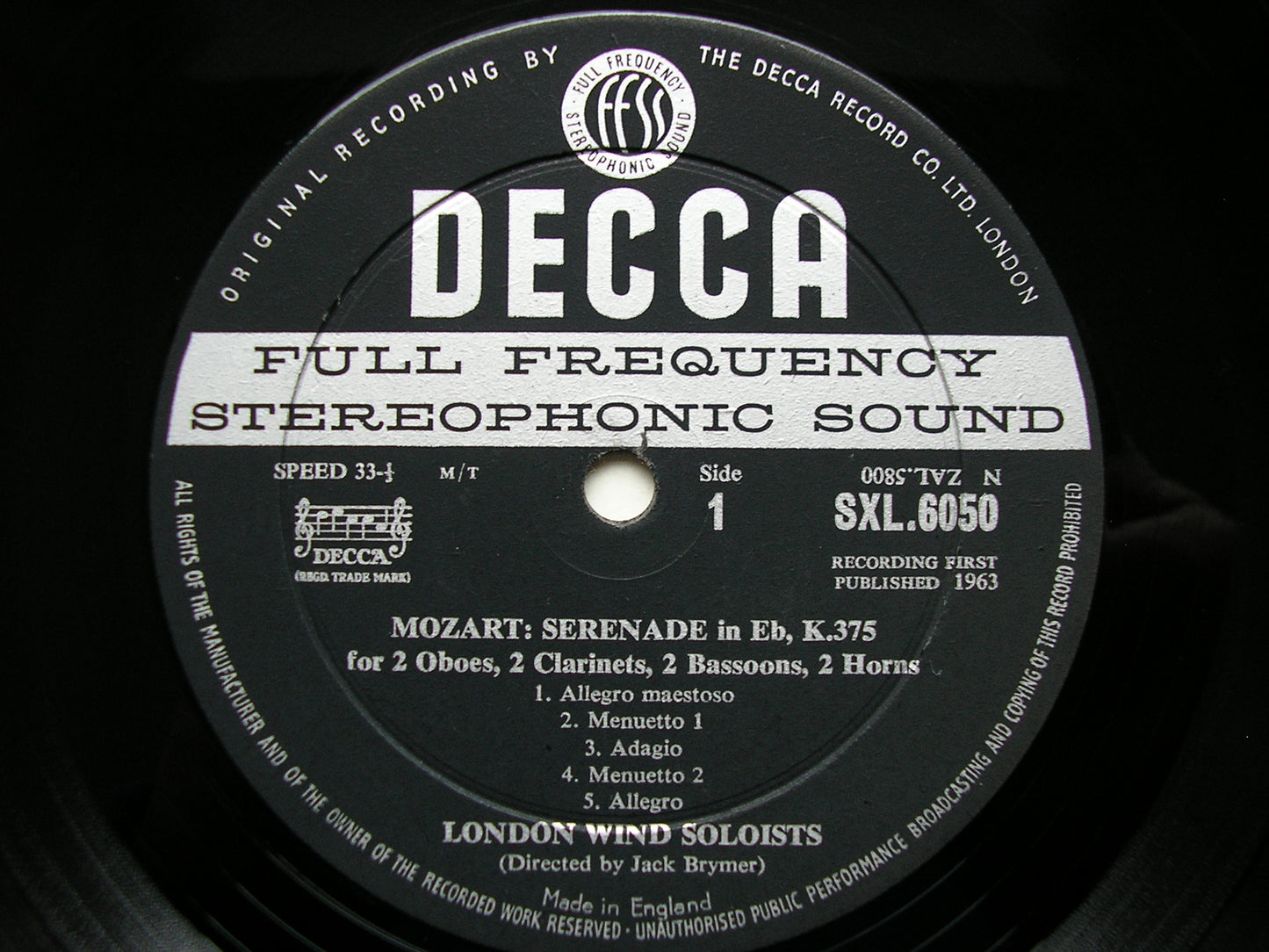 SXL 6050  MOZART: COMPLETE WIND MUSIC Volume 1       BRYMER / LONDON WIND SOLOISTS      ED1