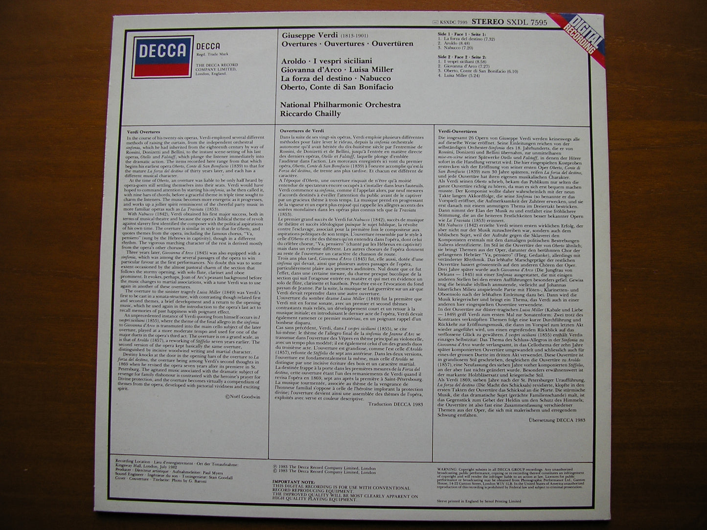 VERDI: OPERA OVERTURES     CHAILLY / NATIONAL PHILHARMONIC     SXDL 7595