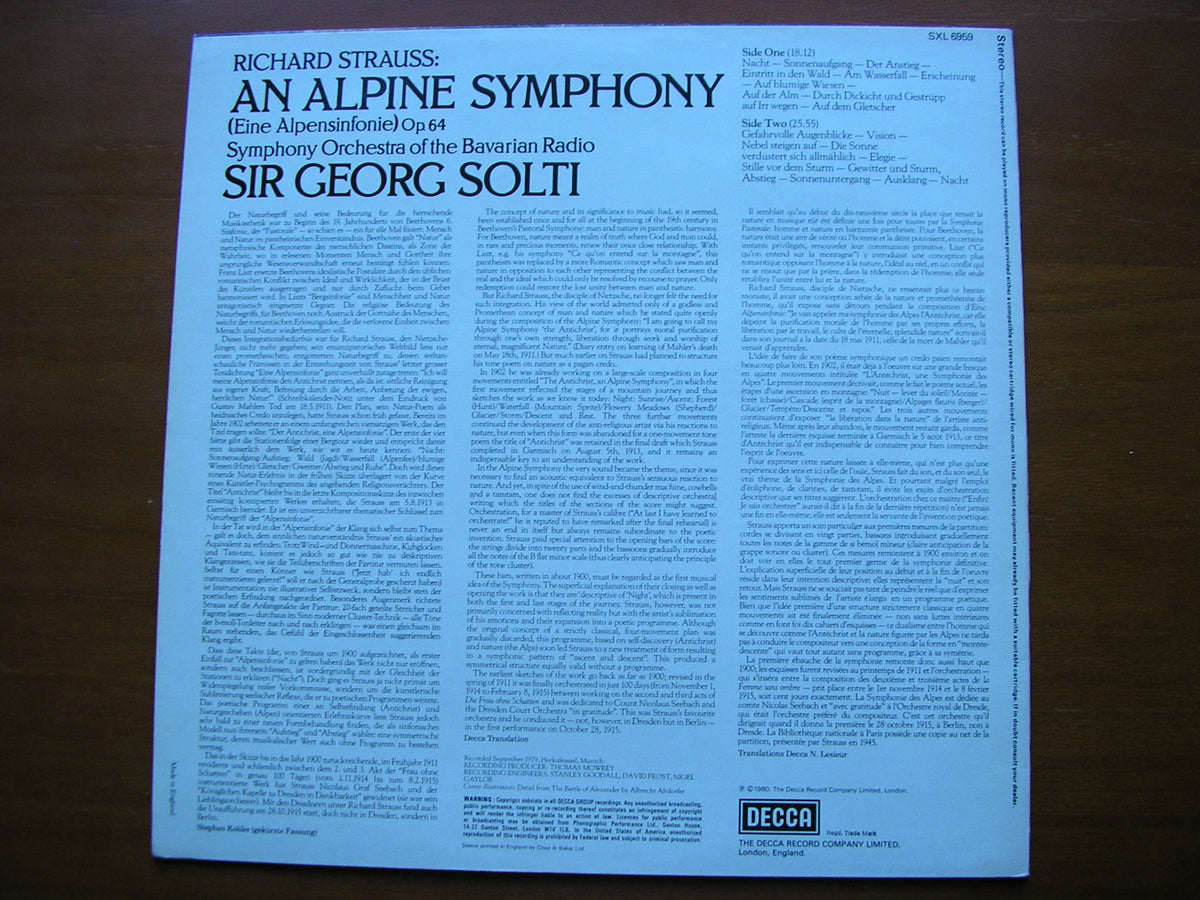 STRAUSS: AN ALPINE SYMPHONY     SOLTI / BAVARIAN RADIO SYMPHONY    SXL 6959