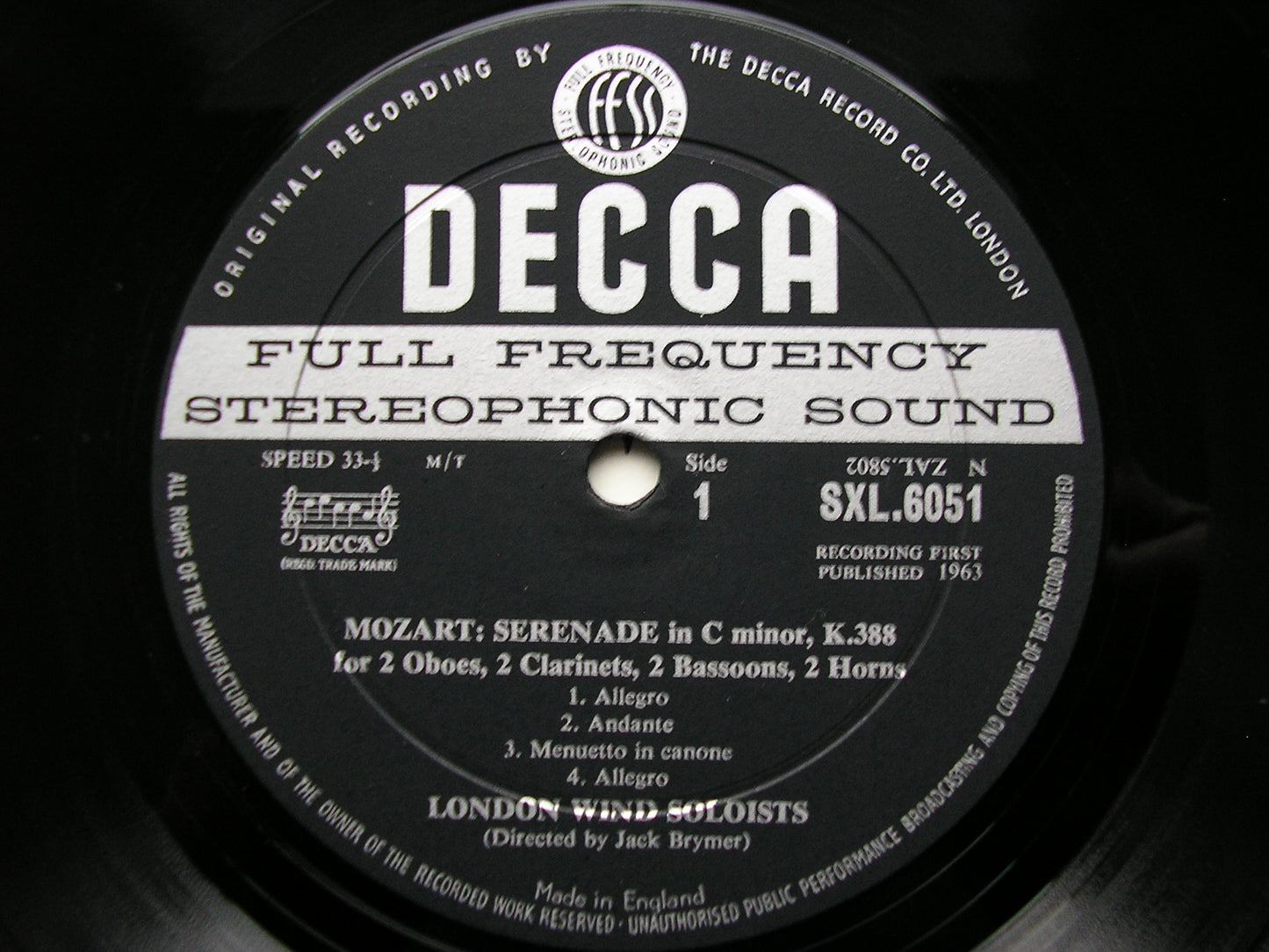 SXL 6051  MOZART: COMPLETE WIND MUSIC Volume 2     BRYMER / LONDON WIND SOLOISTS      ED1