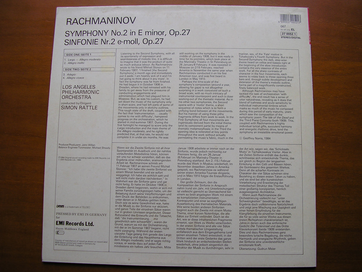 RACHMANINOV: SYMPHONY No. 2         RATTLE / LOS ANGELES PHILHARMONIC      27 0052