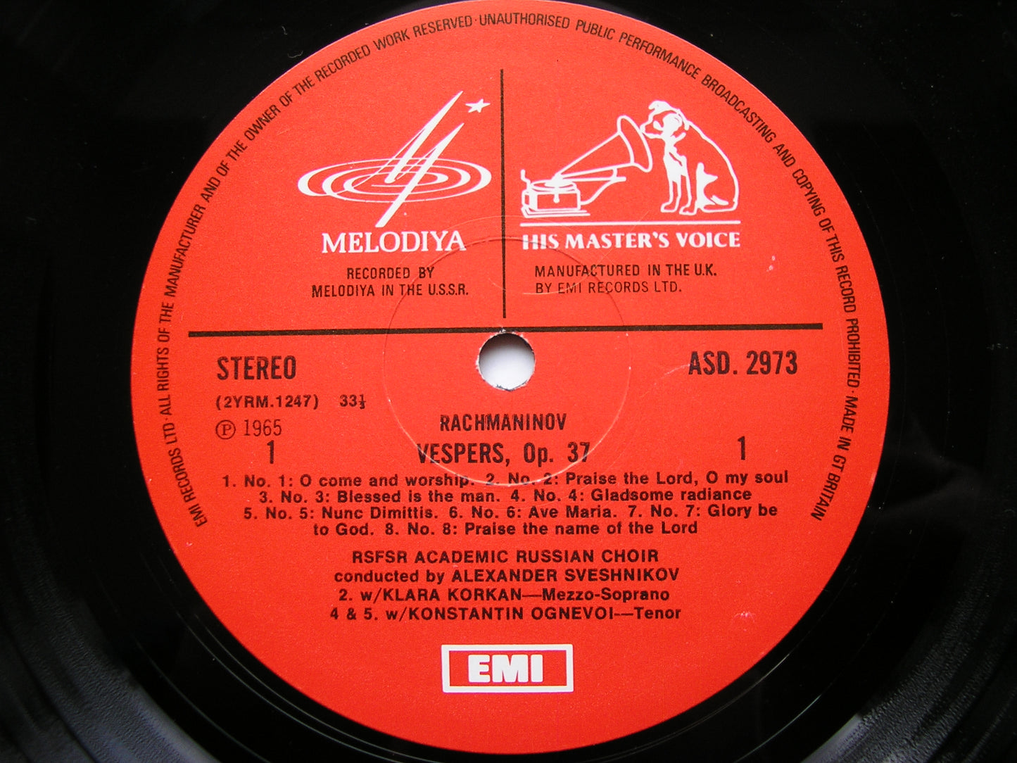 RACHMANINOV: VESPERS Op.37     KORKAN / OGNEVOI / USSR RUSSIAN CHORUS / SVESHNIKOV      ASD 2973